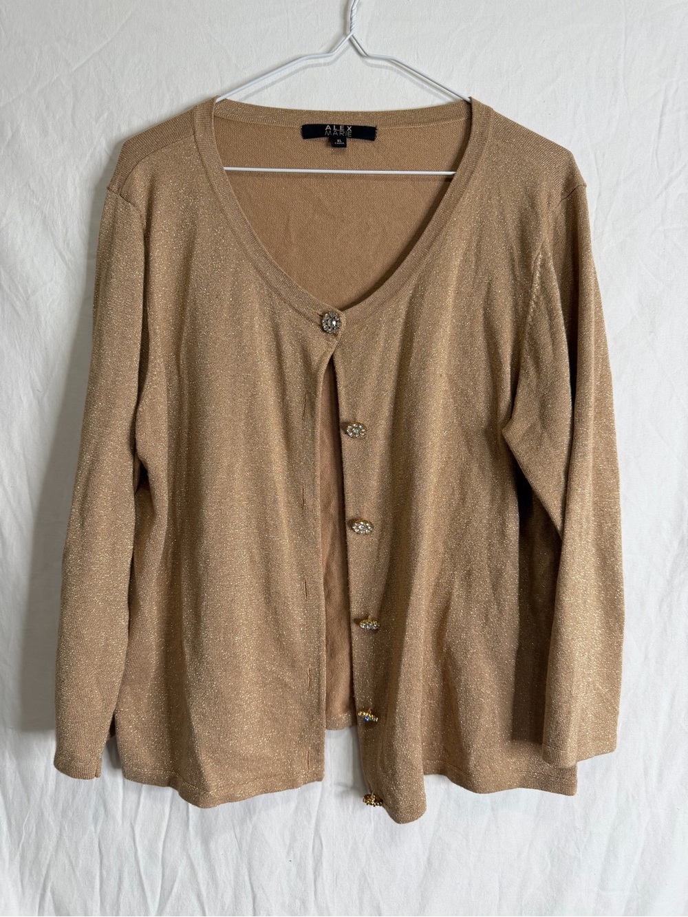 Alex Marie Gold Metallic Cardigan Shimmery Stone Buttons Size XL